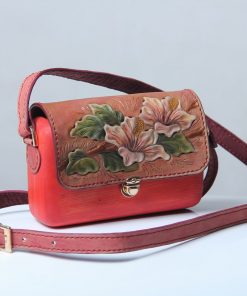 Engraved Leather and Wood Shoulder Bags 4