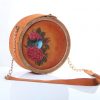 Engraved round Bag Combining Leather and Wood 1
