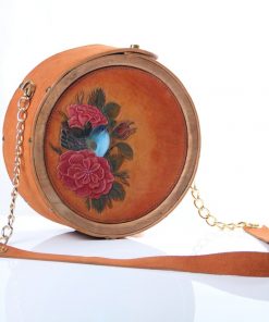 Engraved round Bag Combining Leather and Wood 1