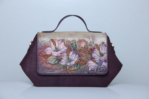 Women's bag's engraved cow leather and cowhide